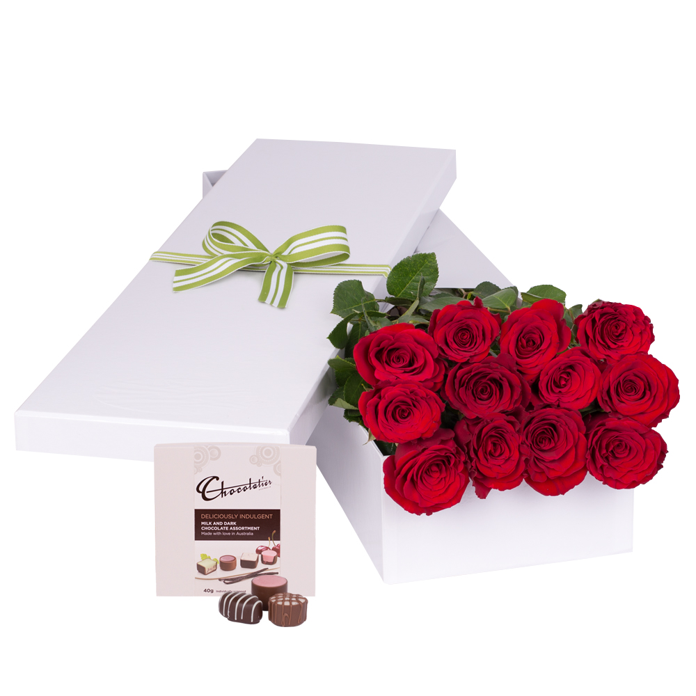 12 Red Roses With Chocs Gift Boxed